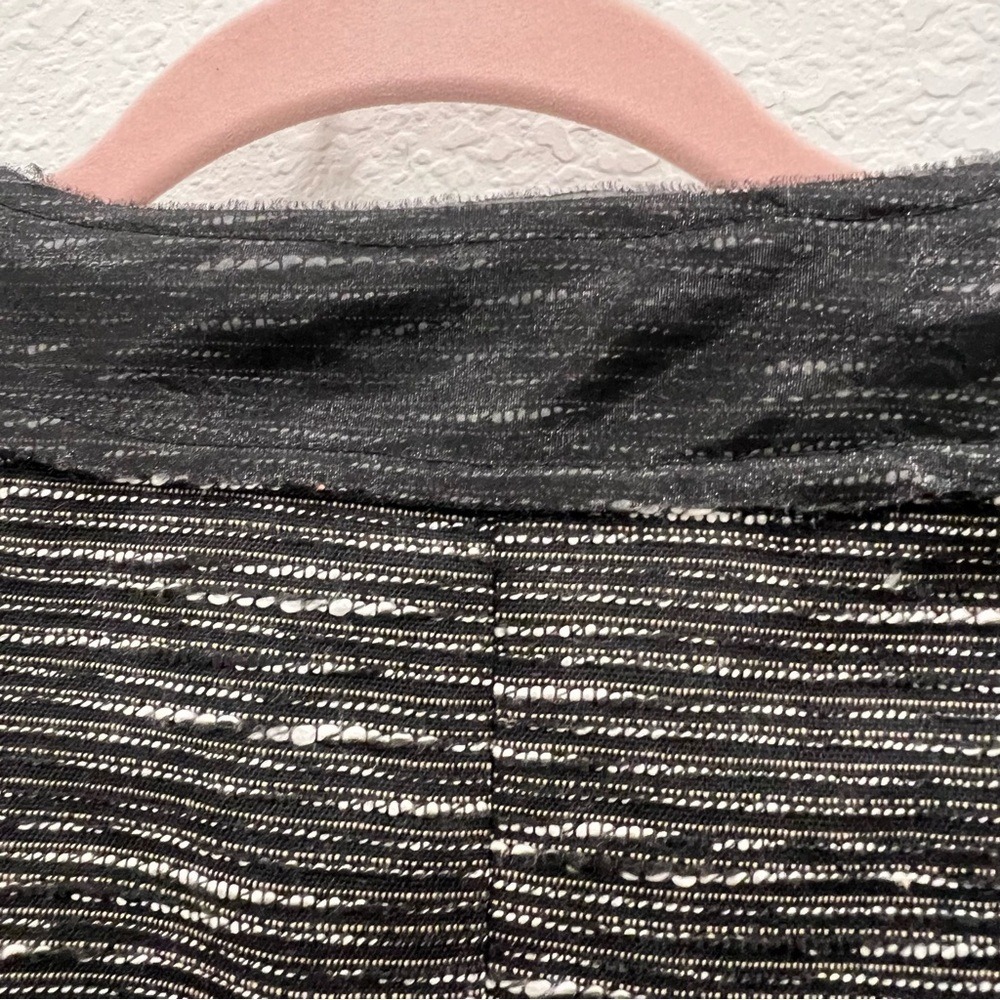 Chico's Size 2 L Jacket Womens Black White Textured Metallic Ruffle Hem Blazer - Picture 11 of 11